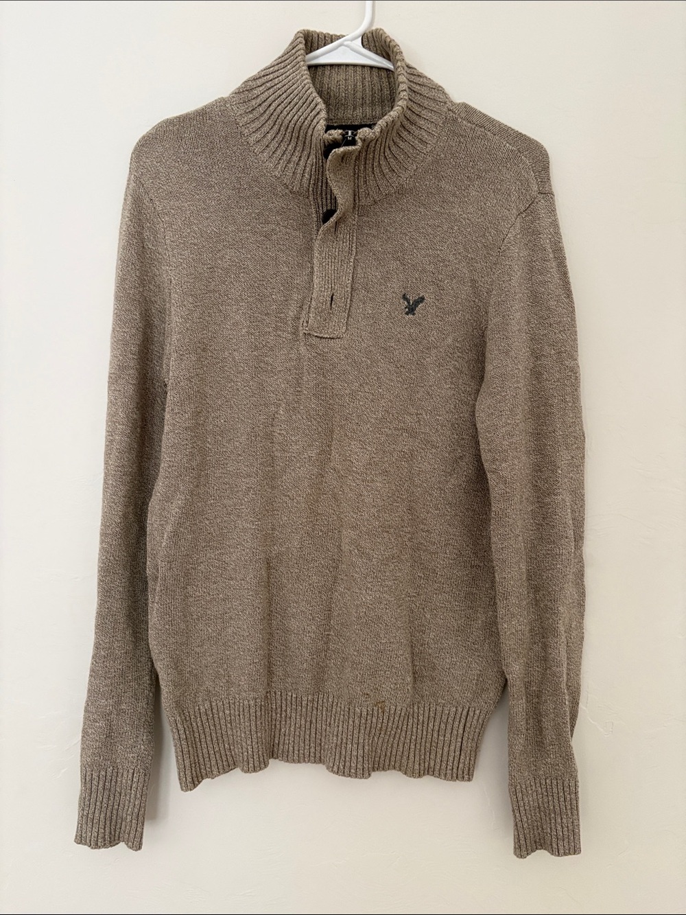 American Eagle Outfitters Men’s Taupe Zip-Neck Knit Sweater